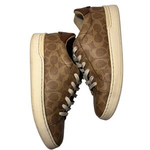 Coach G5061 Brown Logo Leather Sneakers Women's 6.5 / 37 Casual Classic Neutral